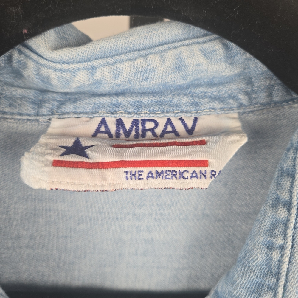 Vintage Amrav American Rave Embroidered Patchwork Denim Shirt Size Large - Picture 3 of 6